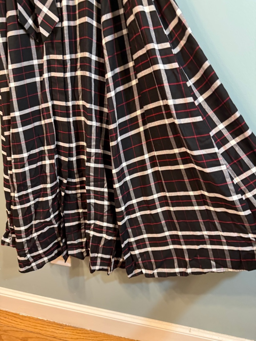 Calvin Klein Black and White Plaid Maxi Shirt Dress with Tie Waist - Picture 7 of 7